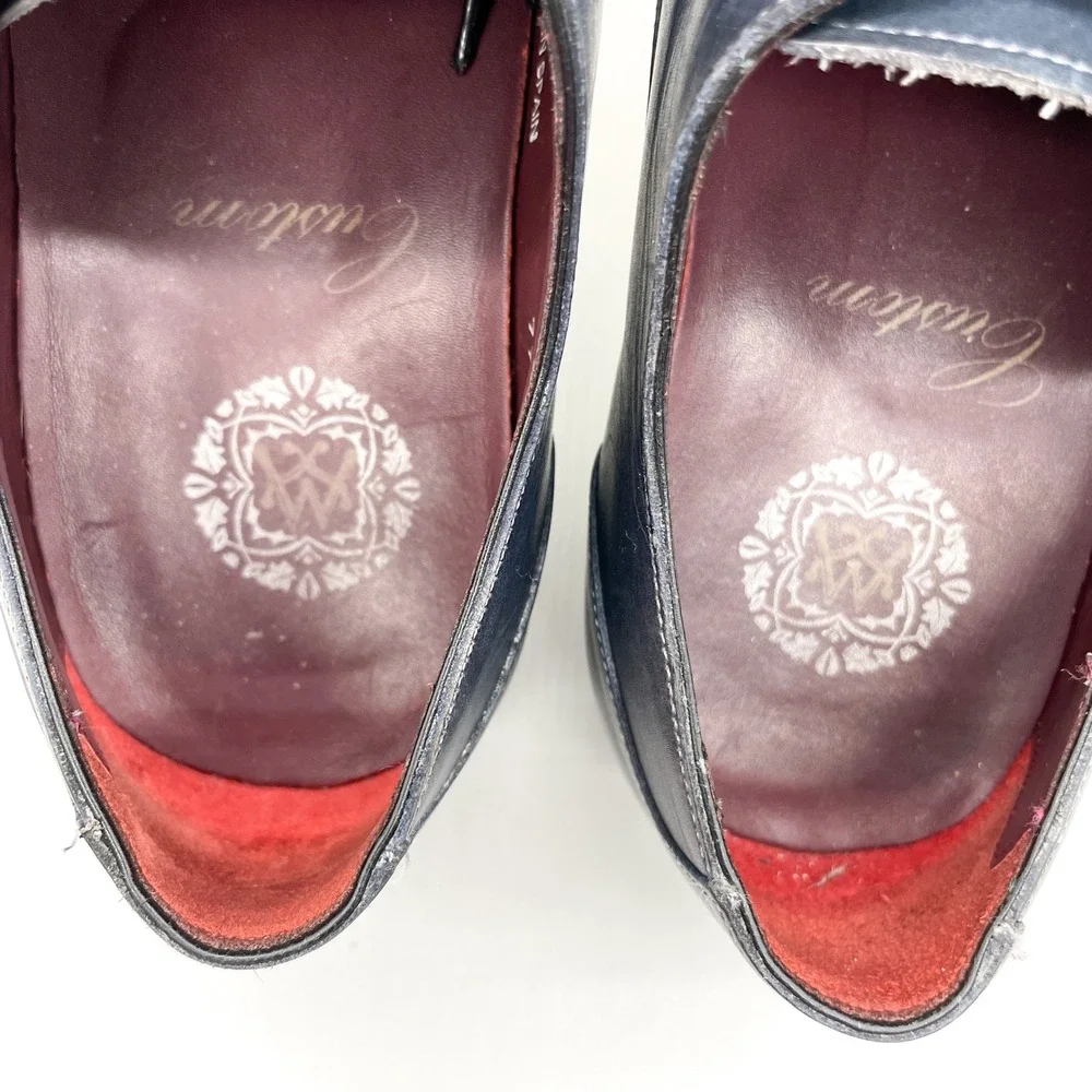 Mezlan Custom Mens 9.5M Cap Toe Oxford Navy Leather Derby Dress Shoes Preppy